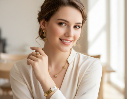 Luxury Gold Charm Jewelry Set – Elegant LV-Style Fashion for Women