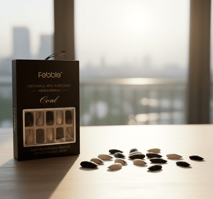 Febble - Elegant Black Nude Oval Nails (Original)
