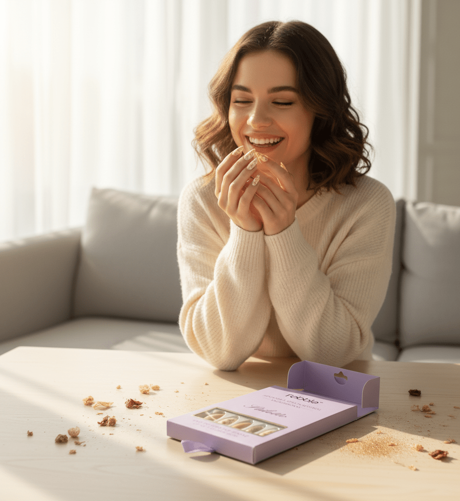 Febble - Nude Floral Gold Mix Press-On Nails (Original)