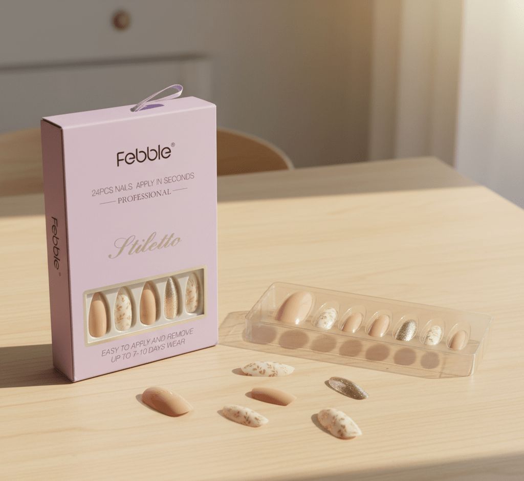 Febble - Nude Floral Gold Mix Press-On Nails (Original)