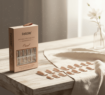 Febble - Oval Floral Matte Grey Press-On Nails (Original)