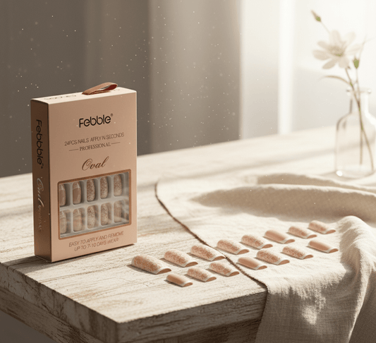 Febble - Oval Floral Matte Grey Press-On Nails (Original)