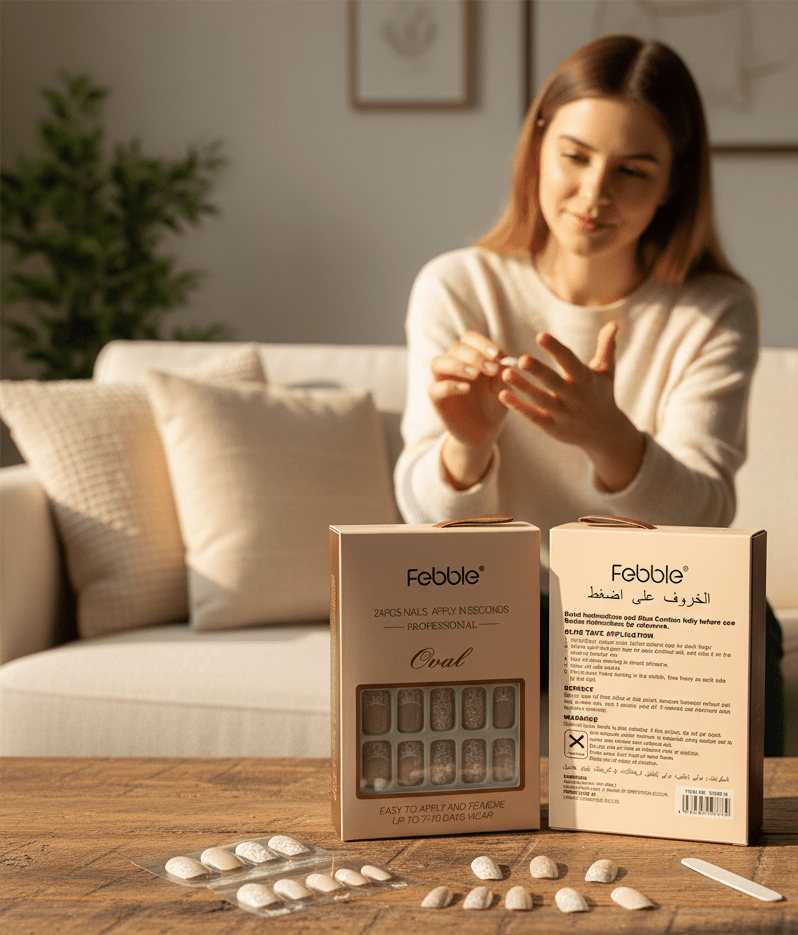 Febble - Oval Floral Matte Grey Press-On Nails (Original)