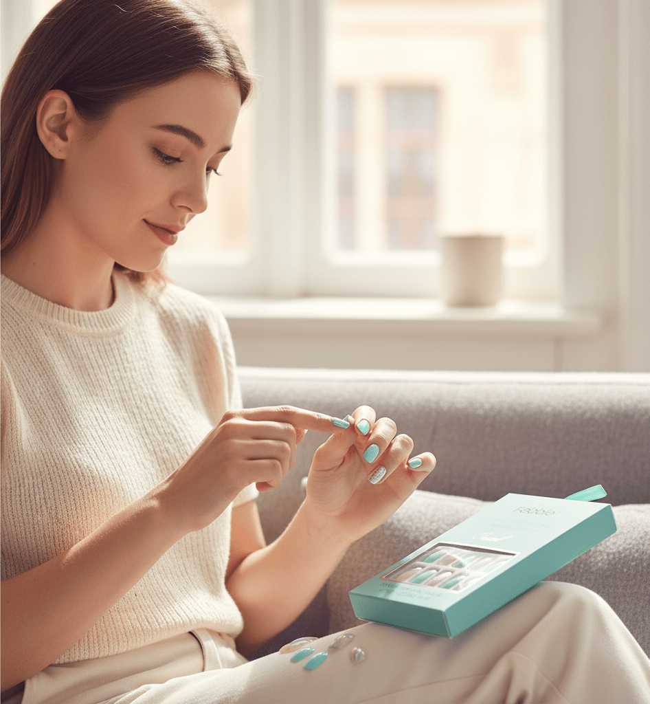 Febble - Oval Mint & Silver Glitter Press-On Nails (Original)