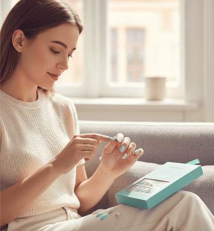 Febble - Oval Mint & Silver Glitter Press-On Nails (Original)