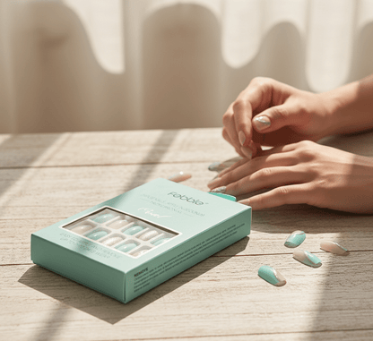 Febble - Oval Mint & Silver Glitter Press-On Nails (Original)