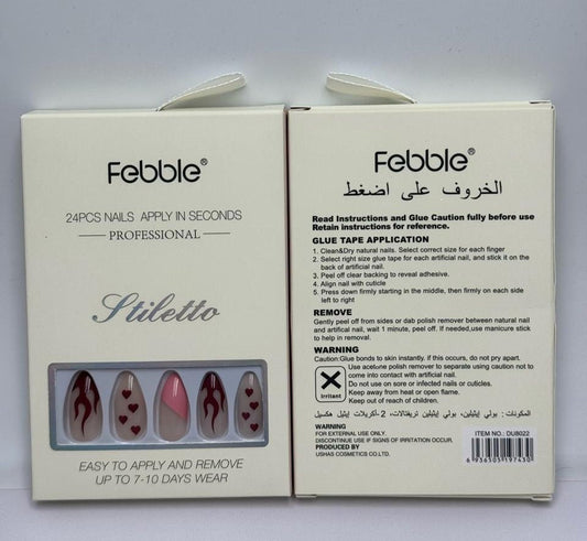 Febble - Stiletto Fire & Hearts Press-On Nails (Original) 17.00 AED