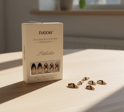 Febble - Stiletto Nude Black Cross Press-On Nails (Original)