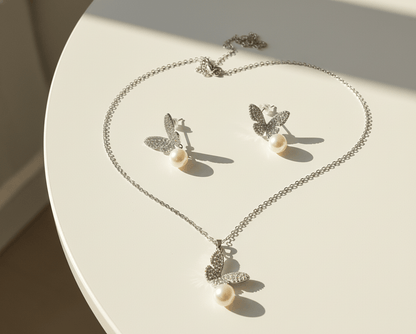 Pearl Sparkle Butterfly Jewelry Set