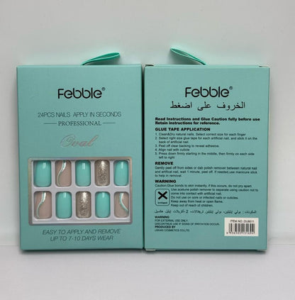 Febble - Oval Mint & Silver Glitter Press-On Nails (Original)